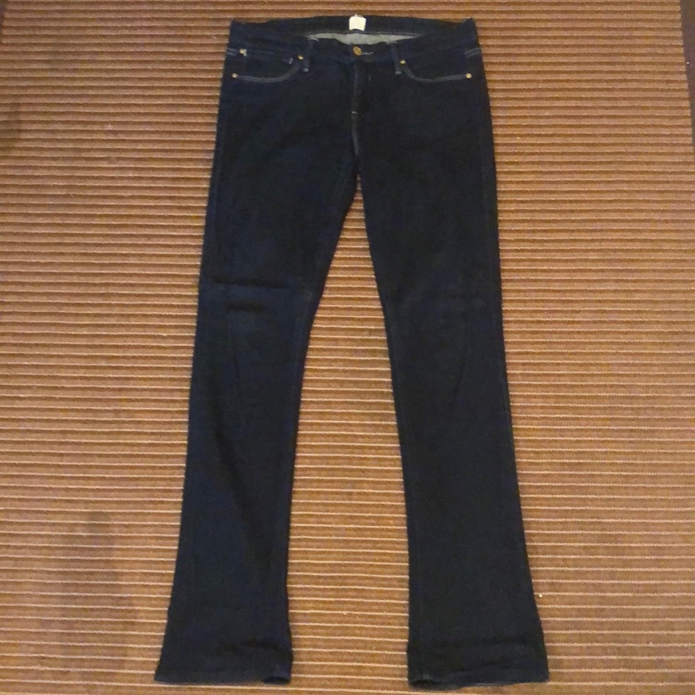 Dark blue denim slight flare jean